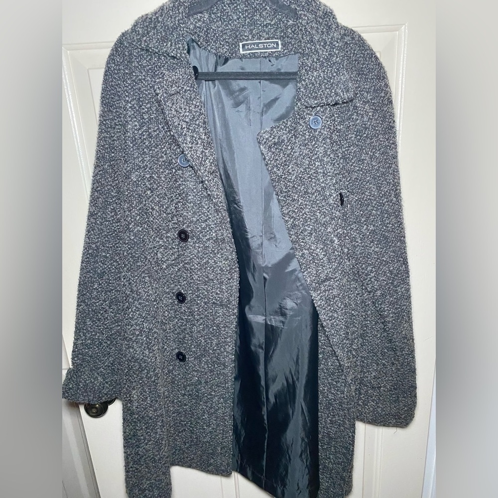 Women’s Vintage Halston Studio Grey Wool/Rayon Peacoat, 12